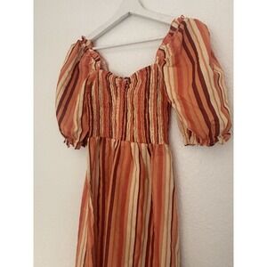 NWOT‎ Charlie Holiday Coastal Midi Dress Linen Blend Orange Stripes Women's 4